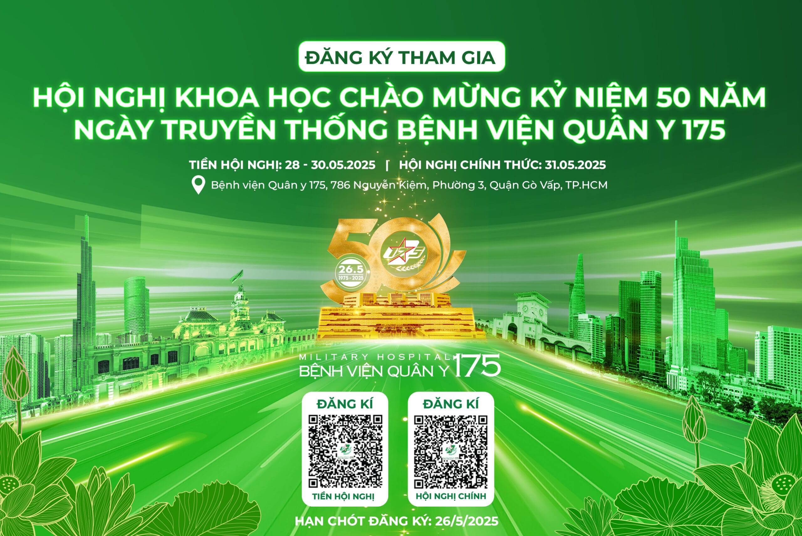 ĐĂNG KÝ HỘI NGHỊ KHOA HỌC CHÀO MỪNG KỶ NIỆM 50 NĂM NGÀY TRUYỀN THỐNG BỆNH VIỆN QUÂN Y 175