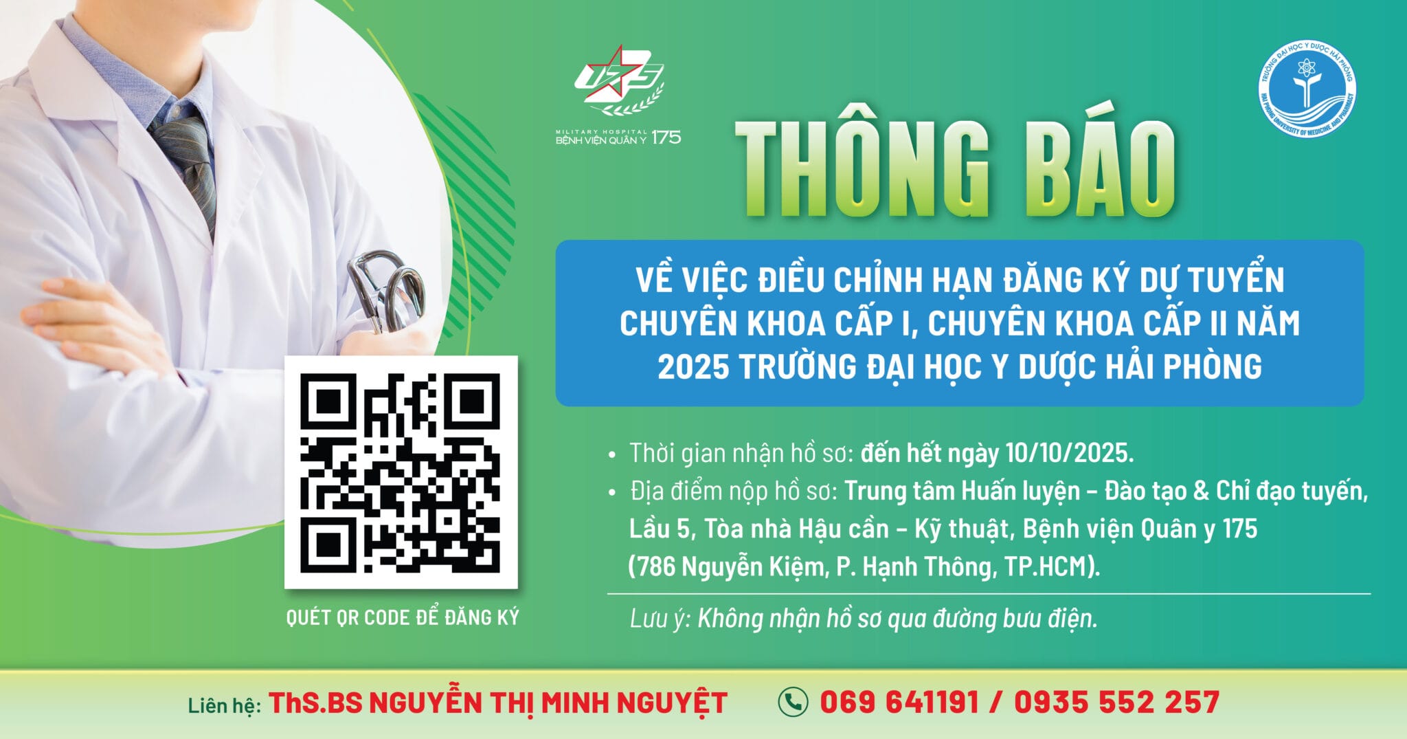 Thông báo điều chỉnh hạn đăng ký dự tuyển Chuyên khoa cấp I, Chuyên khoa cấp II năm 2025 Trường Đại học Y Dược Hải Phòng