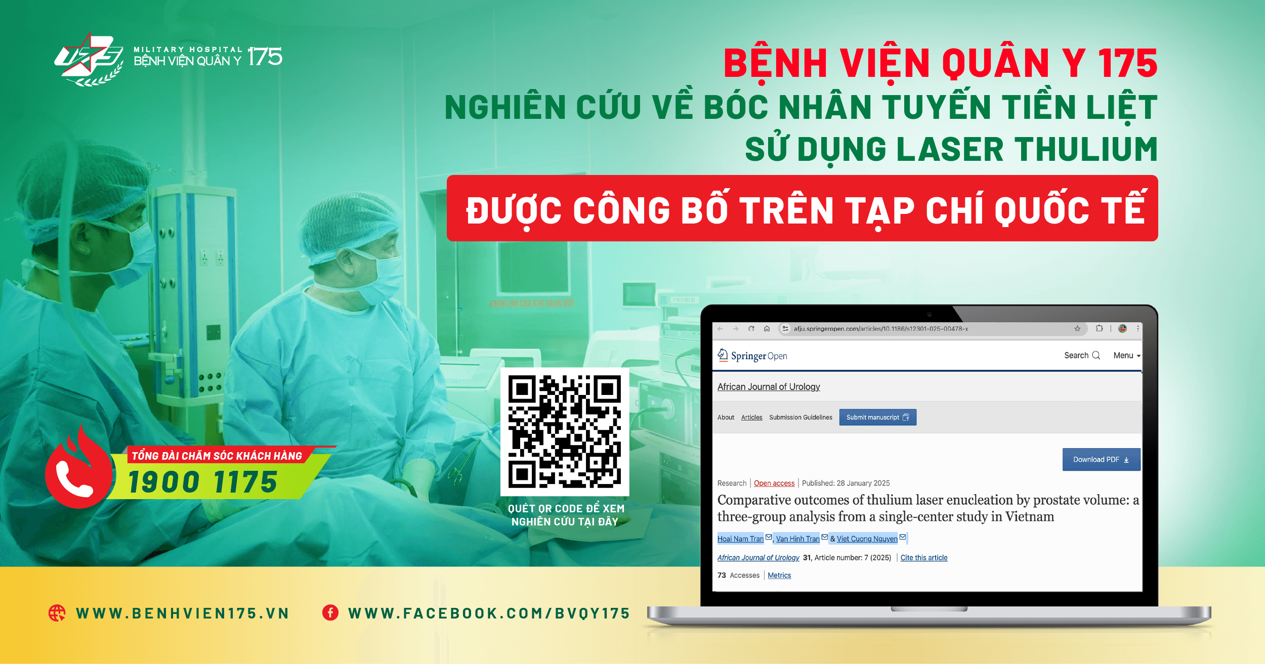 Bệnh viện Quân y 175: Nghiên cứu về bóc nhân tuyến tiền liệt sử dụng laser Thulium được công bố trên tạp chí quốc tế