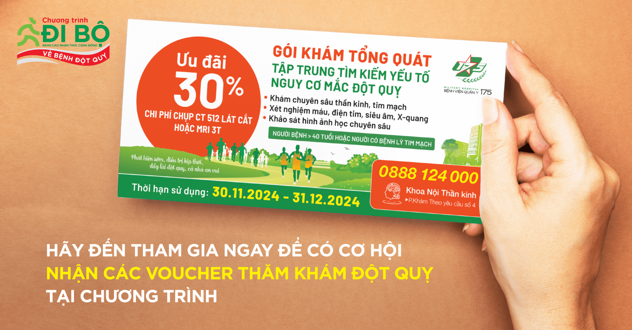 Bệnh viện Quân y 175 ưu đãi 100 Voucher Gói khám về bệnh đột quỵ tại chương trình đi bộ