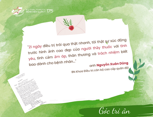 Lá thư tri ân gửi đến đội ngũ y, bác sĩ Bệnh viện Quân y 175